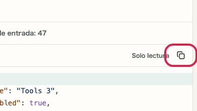 Pantalla que muestra dónde usar Copiar resultado en Formateador JSON