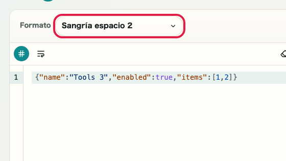 Pantalla que muestra dónde usar Formatear en Formateador JSON