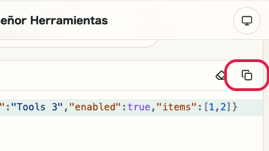 Pantalla que muestra dónde usar Copiar entrada en Formateador JSON