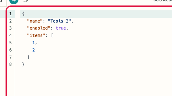 Pantalla que muestra dónde usar Área de resultado en Formateador JSON
