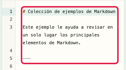 Pantalla que muestra el área de entrada Markdown en Vista previa de Markdown