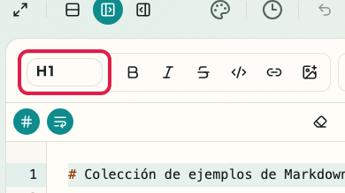 Pantalla que muestra el área de entrada Markdown en Vista previa de Markdown: Nivel de encabezado