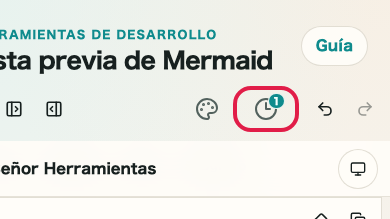 Pantalla que muestra dónde usar Historial y borrador en Vista previa de Mermaid