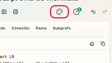 Pantalla que muestra dónde usar Cambiar tema en Vista previa Mermaid