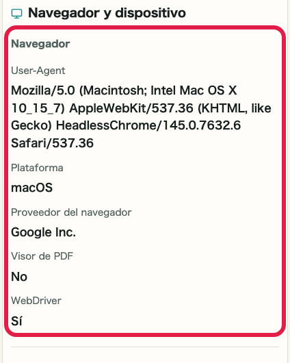 Pantalla que muestra dónde revisar información del navegador en Comprobador de IP y red