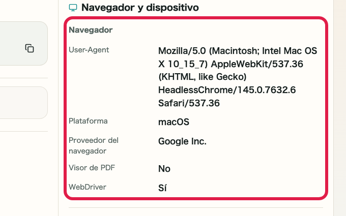 Pantalla que muestra dónde revisar información del navegador en Comprobador de IP y red