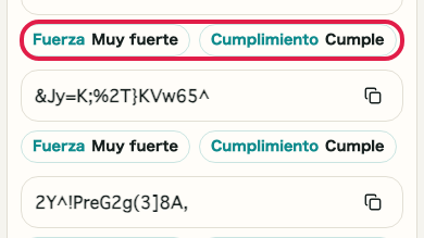 Pantalla que muestra dónde usar Ir a fuerza en Generador de contraseñas