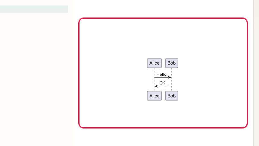 Pantalla que muestra dónde usar Revisar diagrama en Vista previa PlantUML