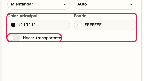 Pantalla que muestra dónde usar Ir a color en Generador de código QR