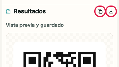 Pantalla que muestra dónde usar Ir a guardar en Generador de código QR