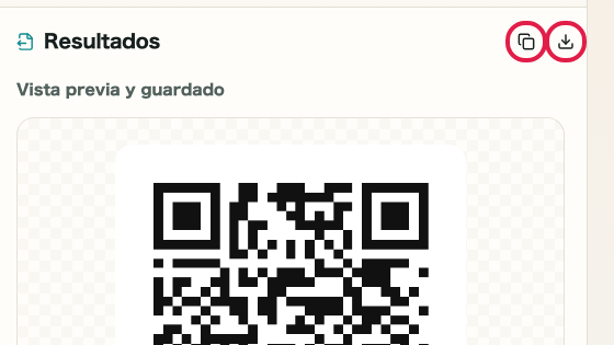 Pantalla que muestra dónde usar Ir a guardar en Generador de código QR