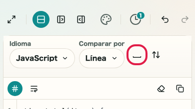 Pantalla que muestra el control de ignorar espacios en Comparador de diferencias de texto