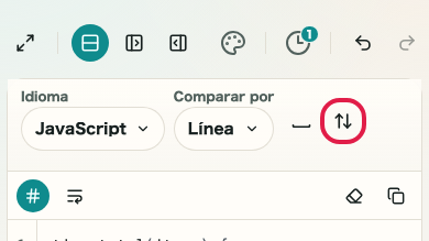 Pantalla que muestra el control de desplazamiento sincronizado en Comparador de diferencias de texto