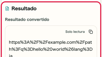 Pantalla que muestra Zona de acciones en Codificar/Decodificar URL