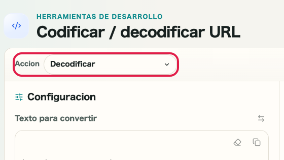 Pantalla que muestra dónde usar Preparar decodificación en Codificar/Decodificar URL