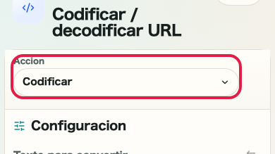 Pantalla que muestra dónde usar Ejecutar codificación en Codificar/Decodificar URL