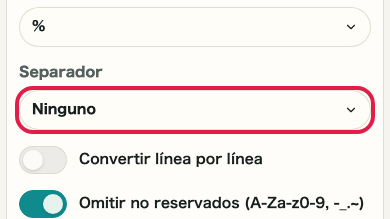 Pantalla que muestra dónde usar Separador en Codificar/Decodificar URL