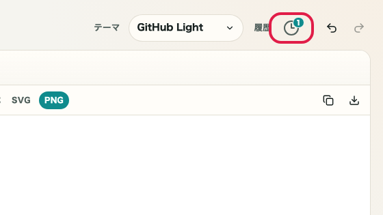 PlantUML プレビュー の 履歴と下書き の操作位置を示す画面