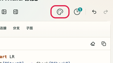 显示 Mermaid 预览 中 切换主题 操作位置的画面